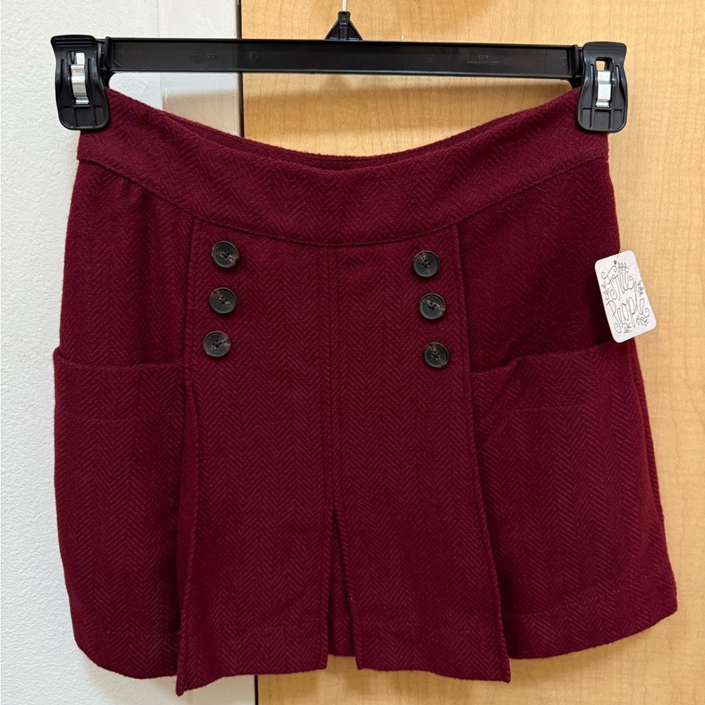 NWT Free People Burgundy Pleated Skirt